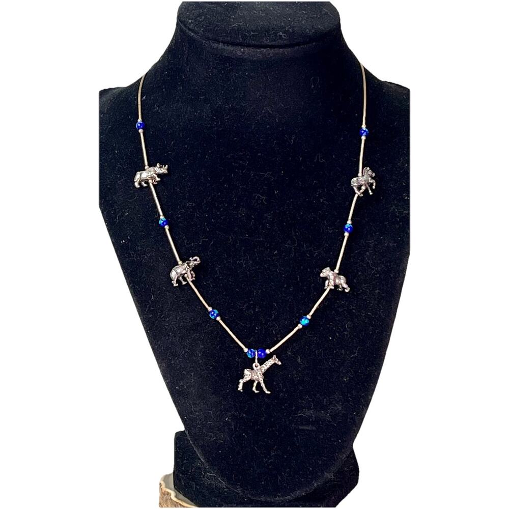 Sterling Silver Assorted Exotic Animal Charms Blue Beads Necklace & Earrings Set - Picture 12 of 16